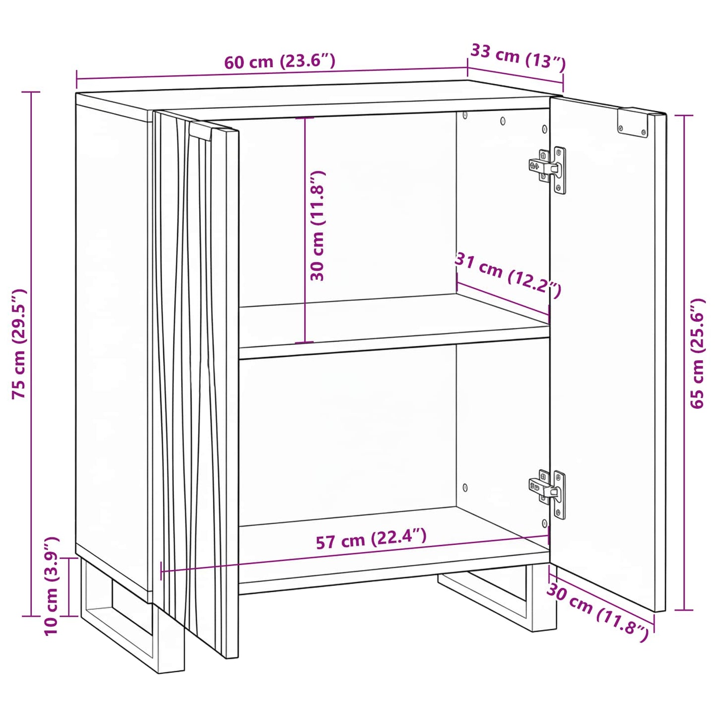 Sideboard Natur 60 x 33,5 x 75 cm Massivholz Mango