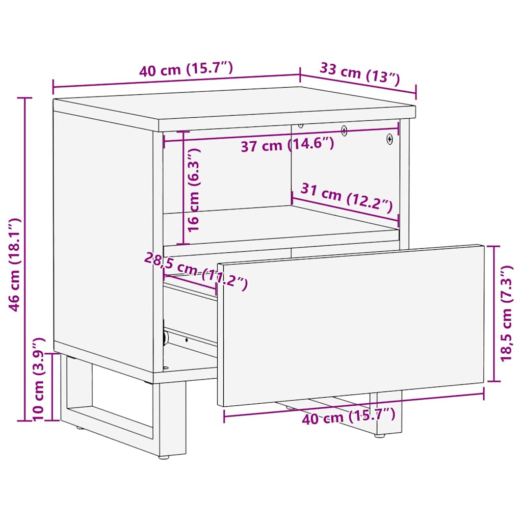 Tables de chevet 2 pièces 40x33x46 cm en bois de manguier massif
