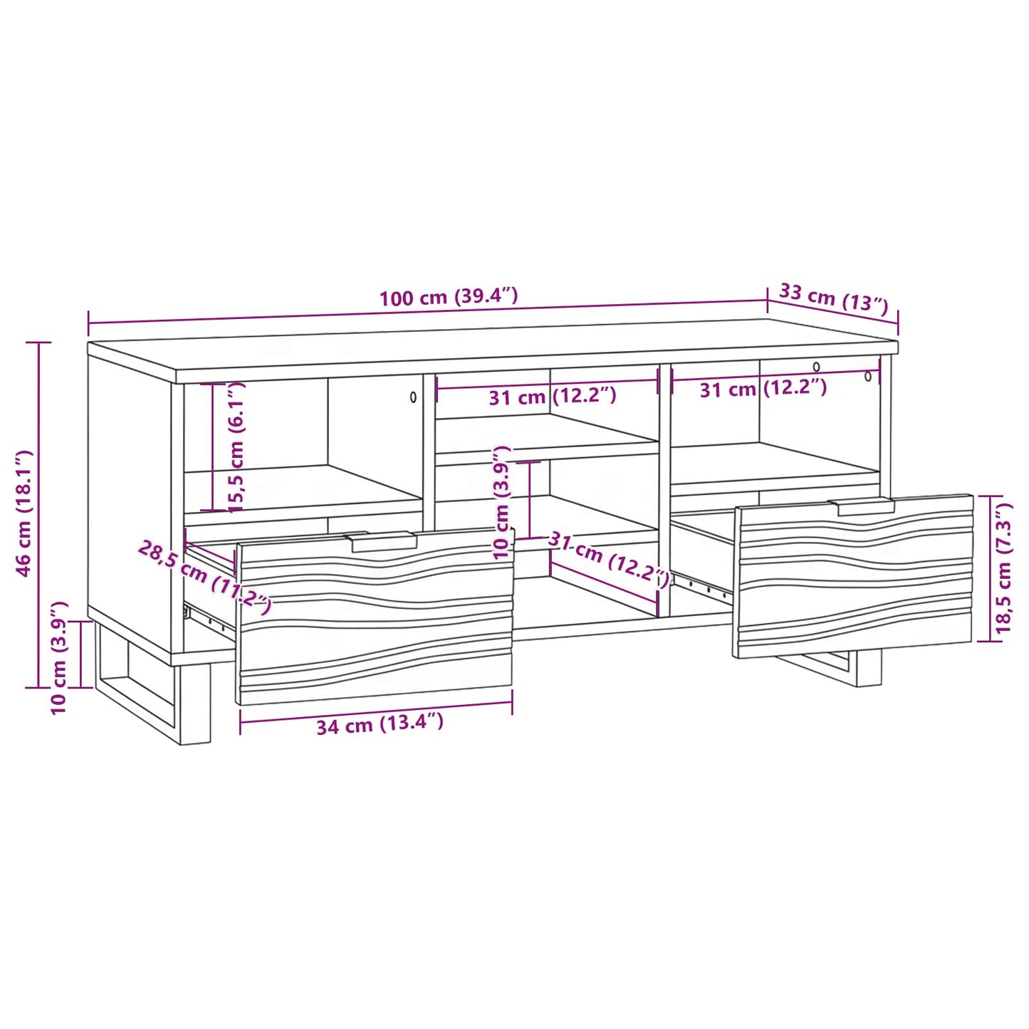 TV-Einheiten 100 x 33 x 46 cm Braun Holzwerkstoff