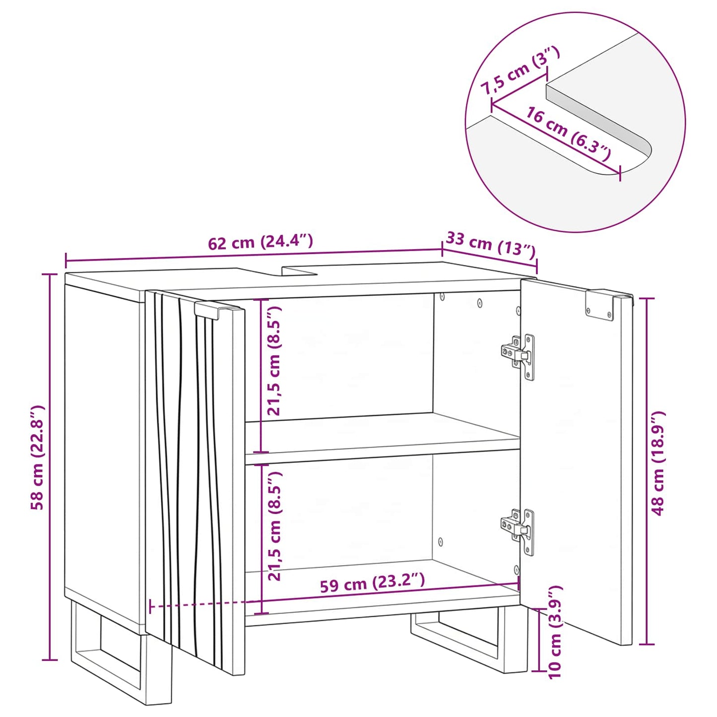 Waschbeckenschrank Braun 62 x 33 x 58 cm Holzwerkstoff