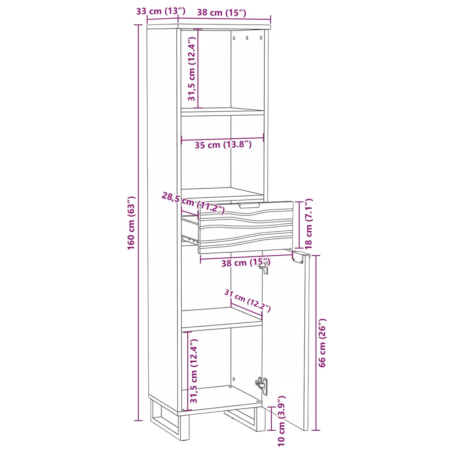Badezimmerschrank Natur 38 x 33 x 160 cm Holzwerkstoff