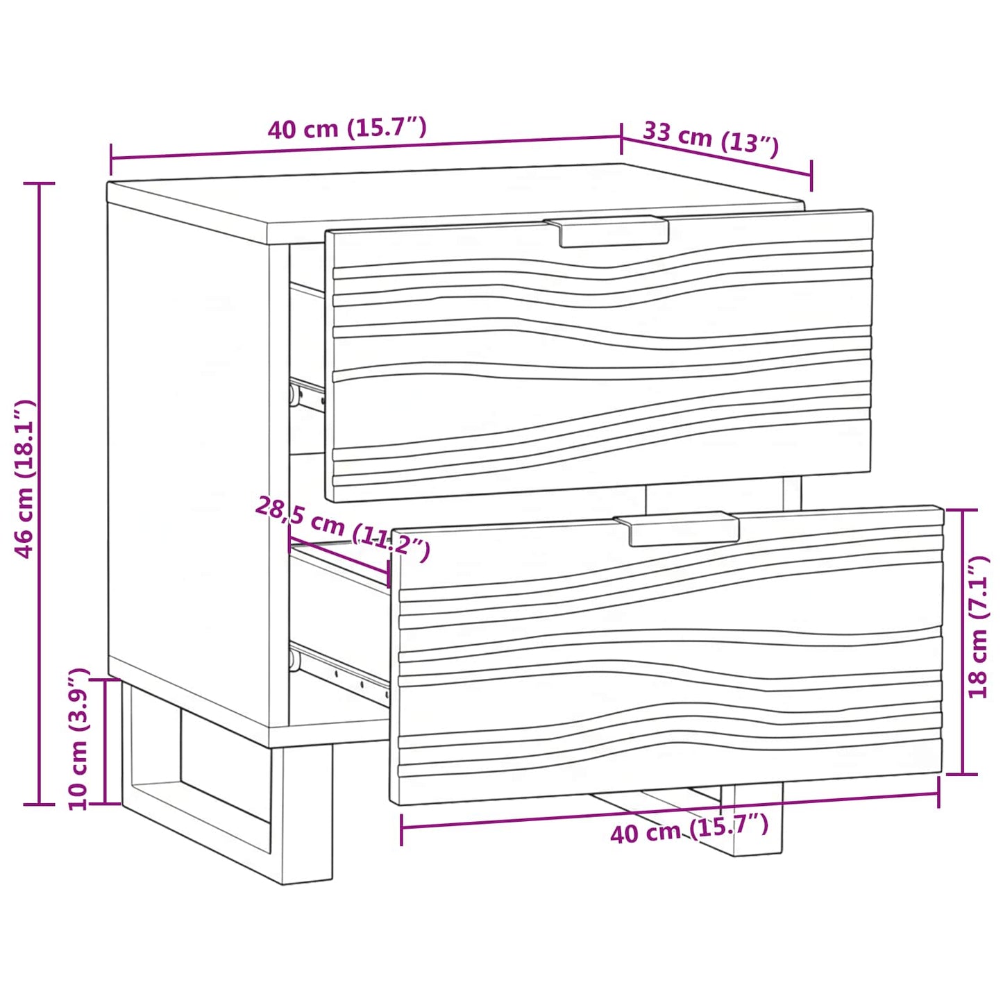 Nachttisch 2 stk. Walnuss 40 x 33 x 46 cm Holzwerkstoff