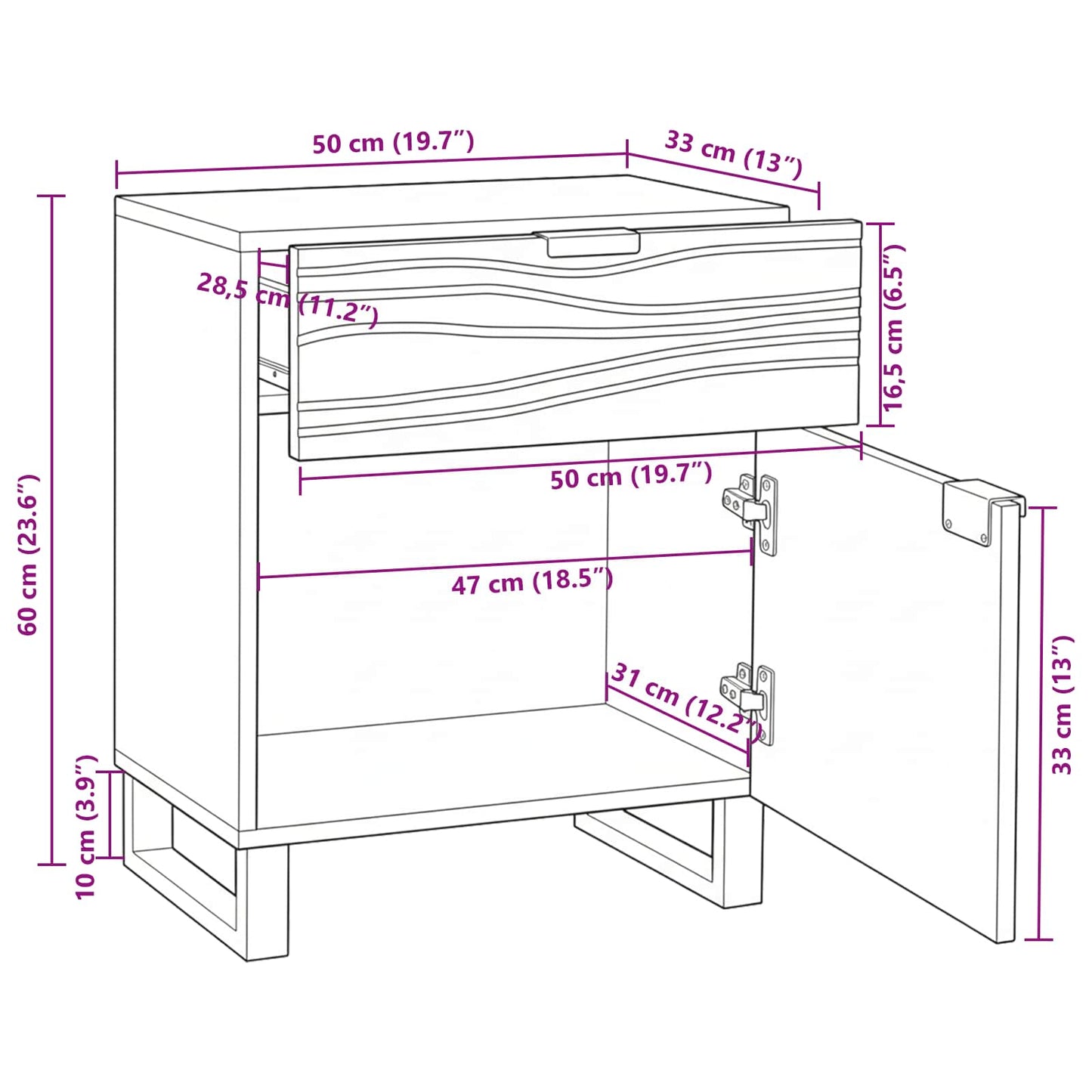Nachttisch Walnuss 50 x 33 x 60 cm Holzwerkstoff