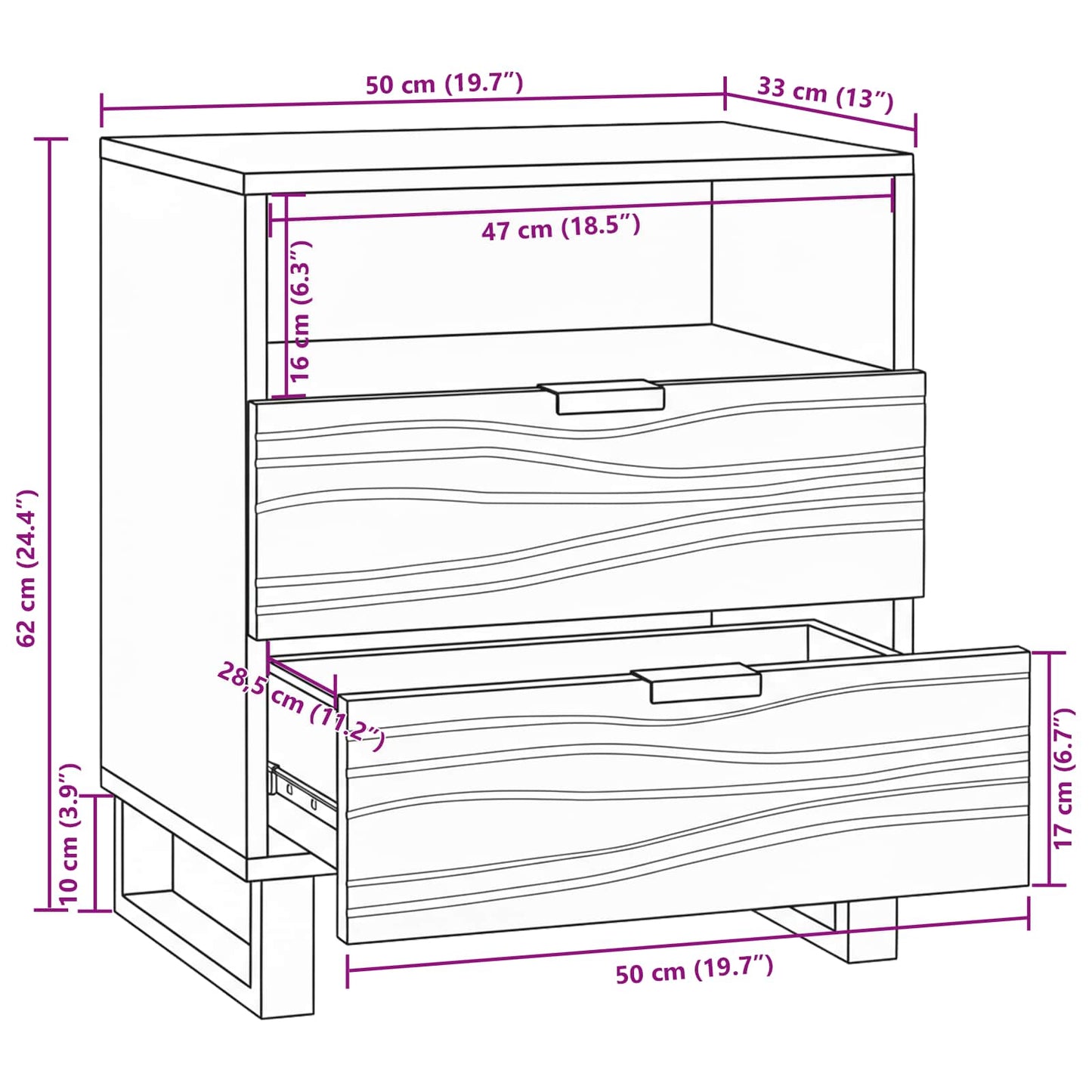 Nachttisch Walnuss 50 x 33 x 62 cm Holzwerkstoff