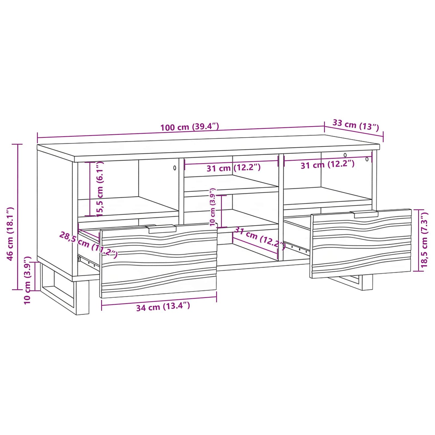 TV-Einheiten 100 x 33 x 46 cm Walnuss Holzwerkstoff