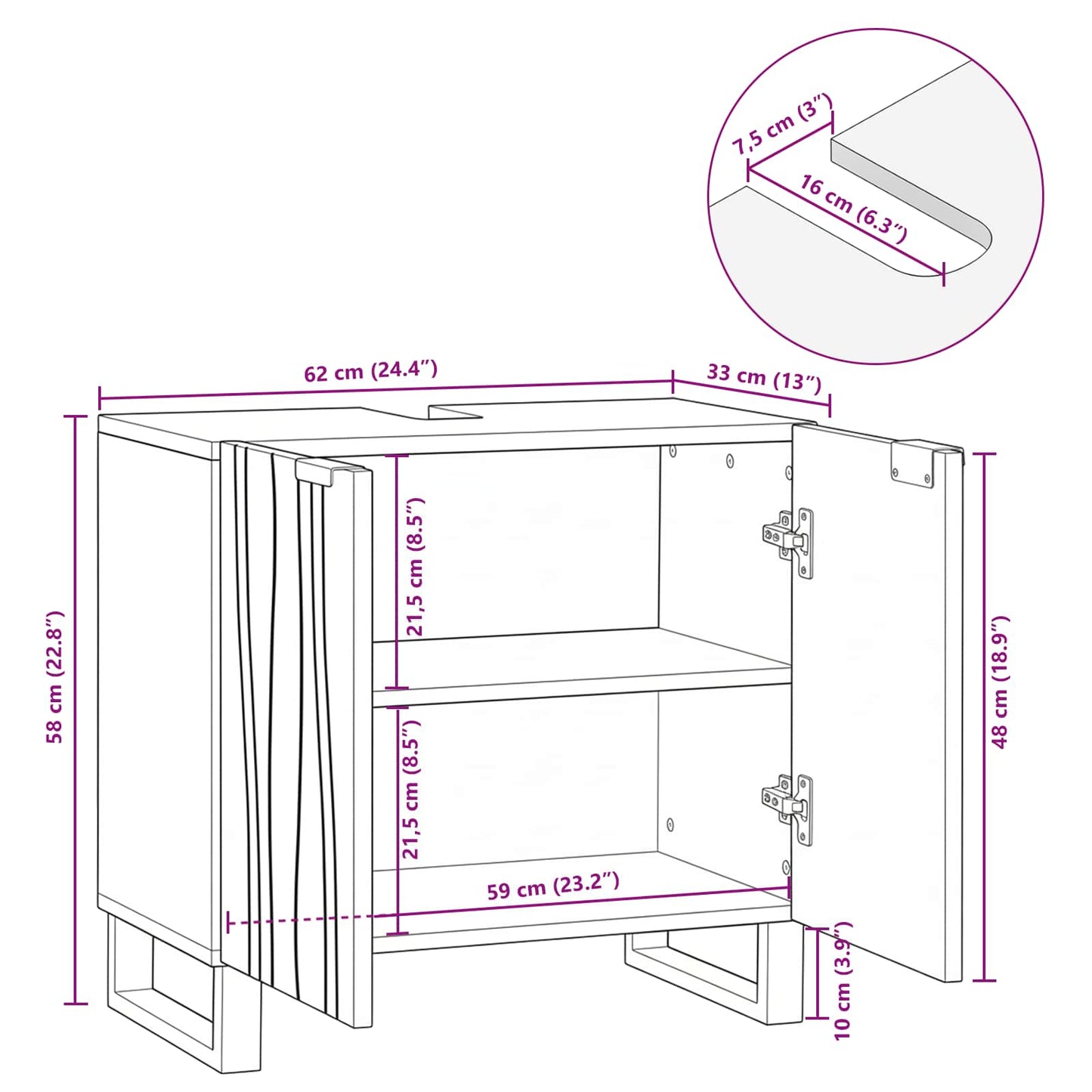 Waschbeckenschrank Walnuss 62 x 33 x 58 cm Holzwerkstoff