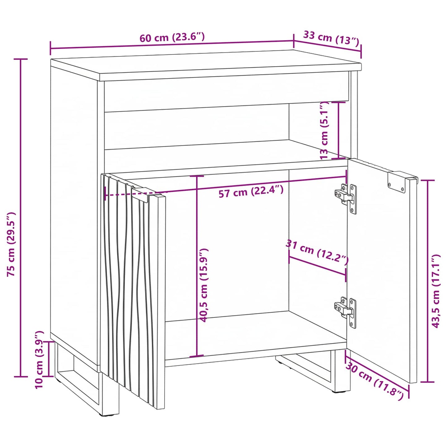 Sideboard Braun 60 x 33 x 75 cm massives Mangoholz