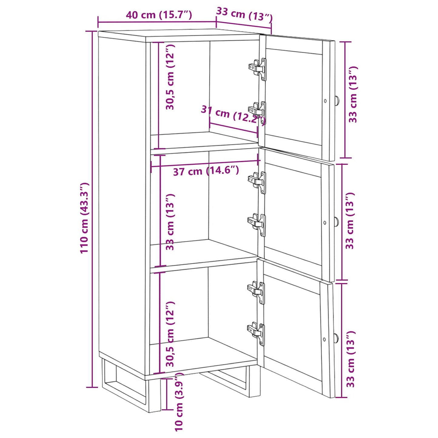 Highboard Braun 40 x 33 x 110 cm Massivholz Mango