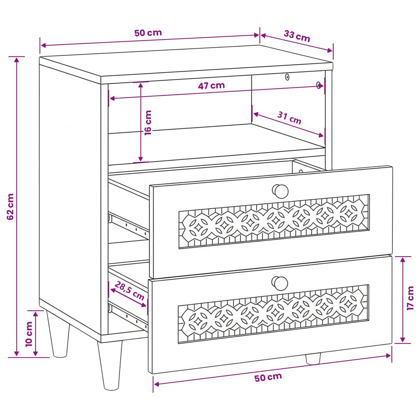 Nachttisch Hellbraun 50 x 33 x 62 cm Holzwerkstoff