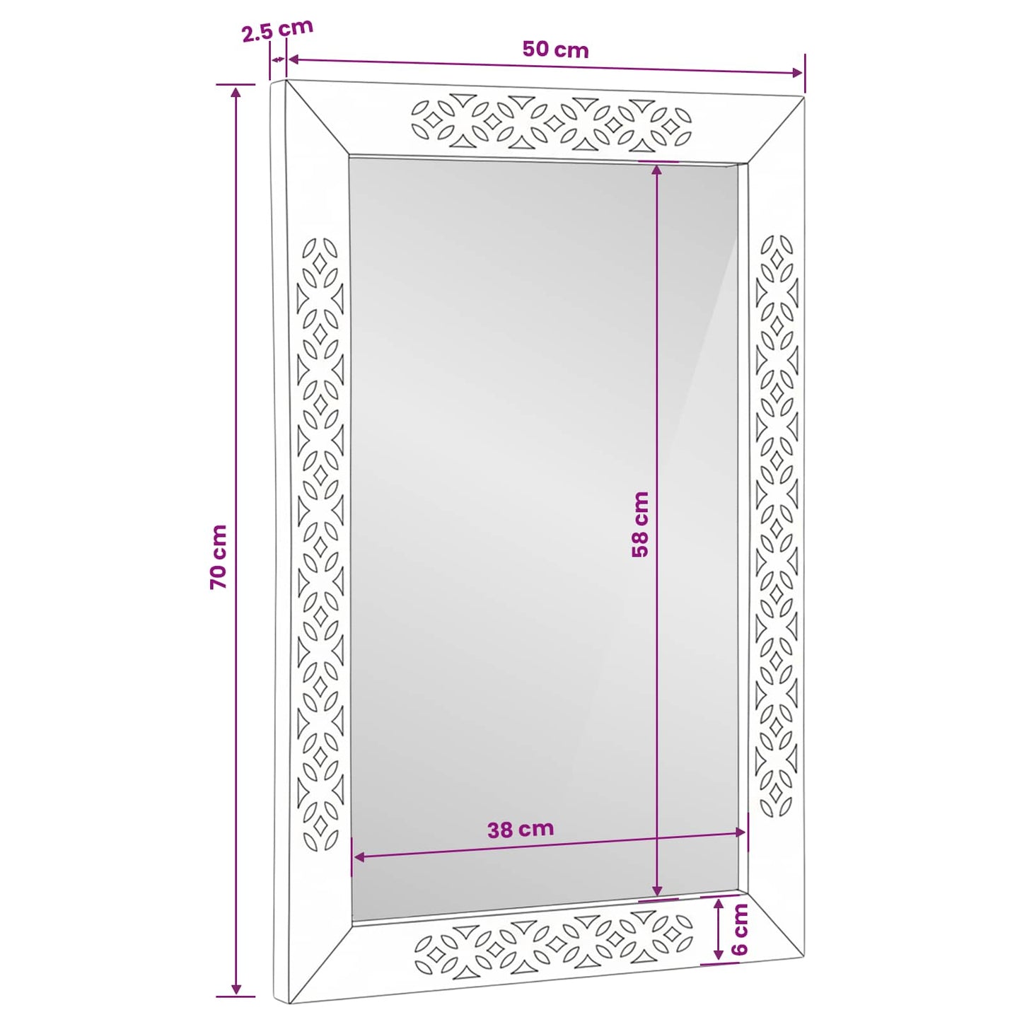 Wandspiegel Rechtwinklig 70 x 50 cm Ingenieurholz und Glas