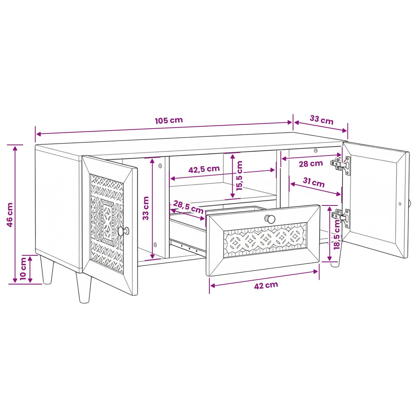 TV-Einheiten mit Schubladen Weiß 105 x 33 x 46 cm Holzwerkstoff