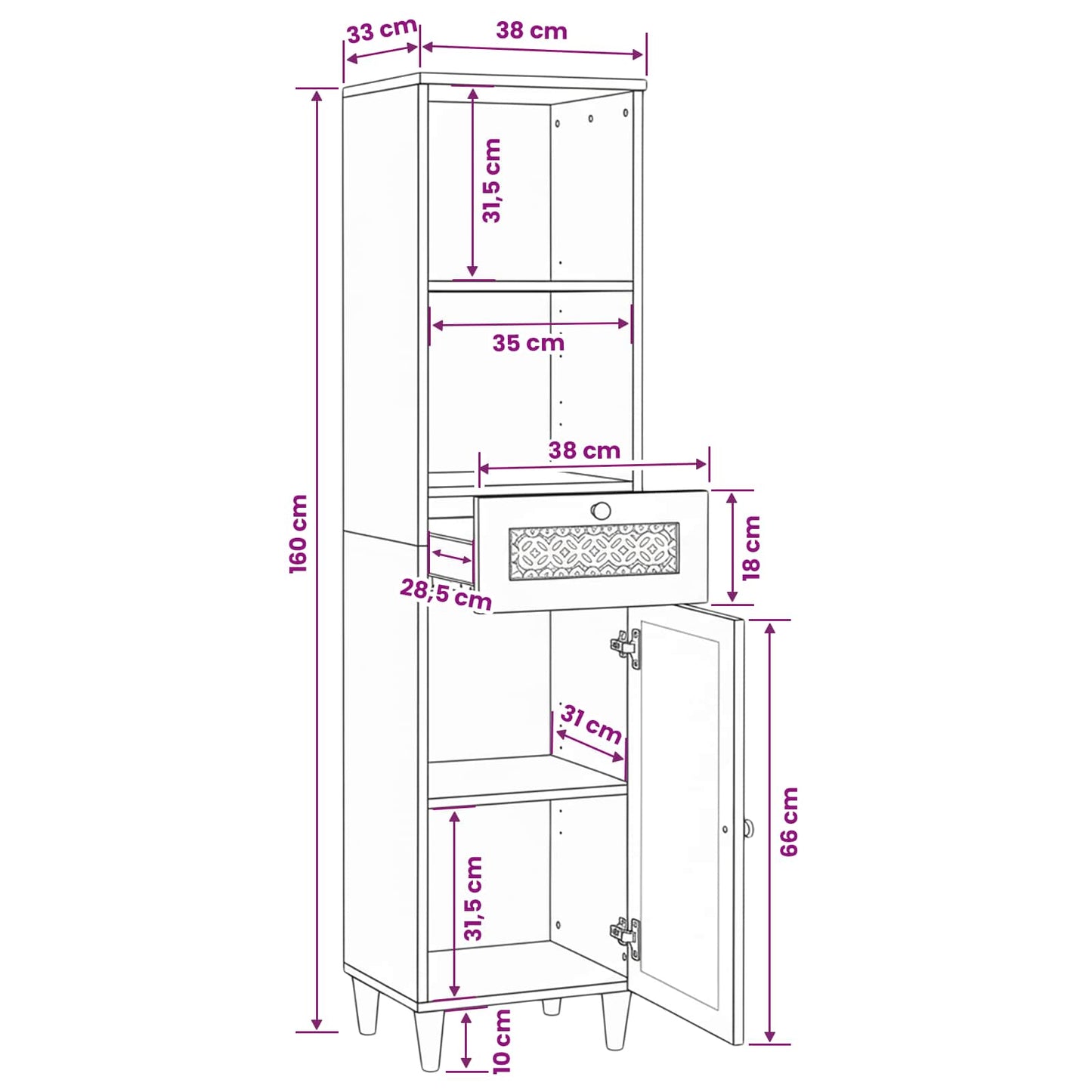 Badezimmerschrank mit Regal Weiß 38 x 33 x 160 cm Holzwerkstoff
