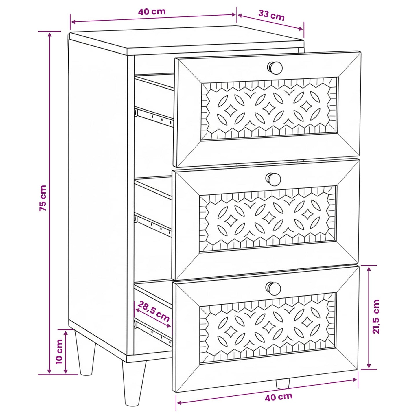 Sideboard mit Schubladen Weiß 33,5 x 40 x 75 cm
