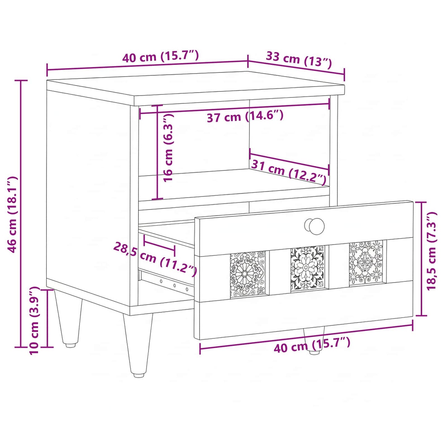 Nachttisch Braun 40 x 33 x 46 cm Massivholz Mango