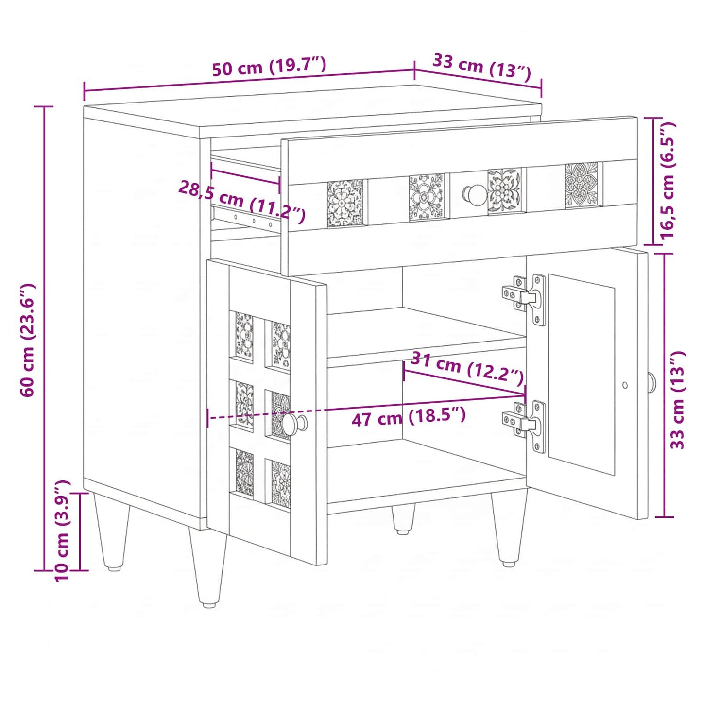 Nachttisch Braun 50 x 33 x 60 cm Massivholz Mango