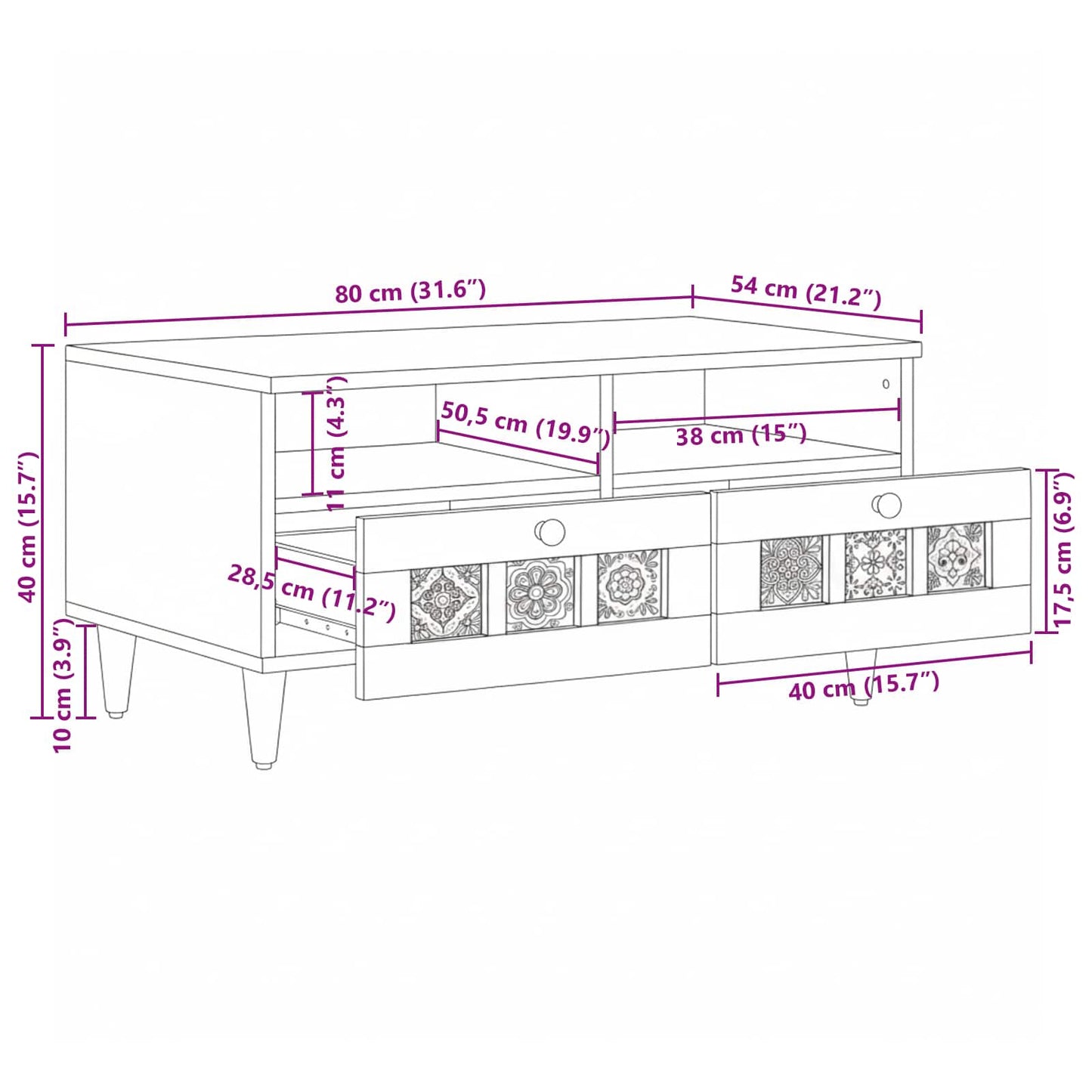 Couchtisch Braun 80 x 54 x 40 cm Massivholz Mango