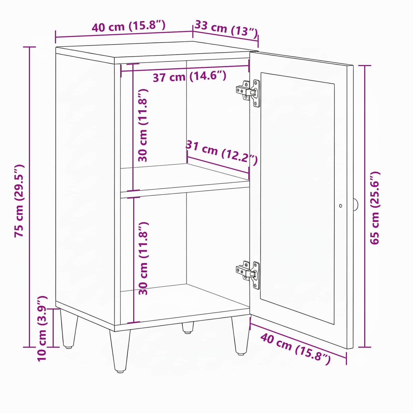 Sideboard mit Speicher Natur 40 x 33 x 75 cm Massivholz Mango