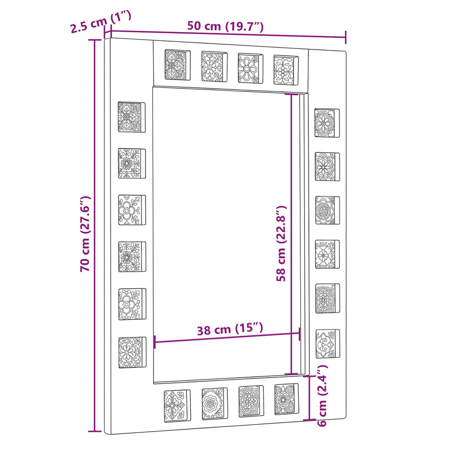 Badezimmer Spiegel Natur 50 x 70 x 3 cm Massivholz Mango