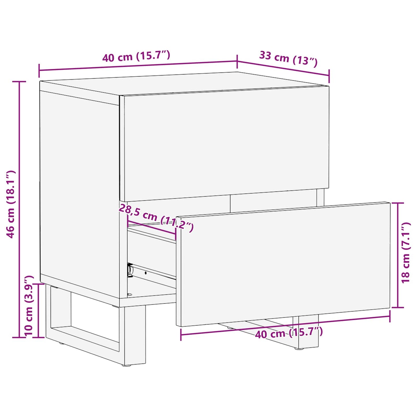 Nachttisch 2 stk. Braun 40 x 33 x 46 cm Massivholz Mango