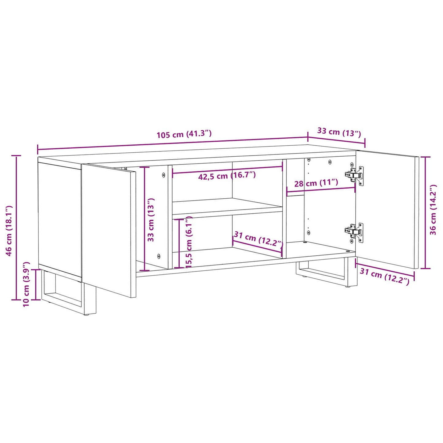 TV-Schränk mit Speicher Braun 105 x 33 x 46 cm Massivholz Mango