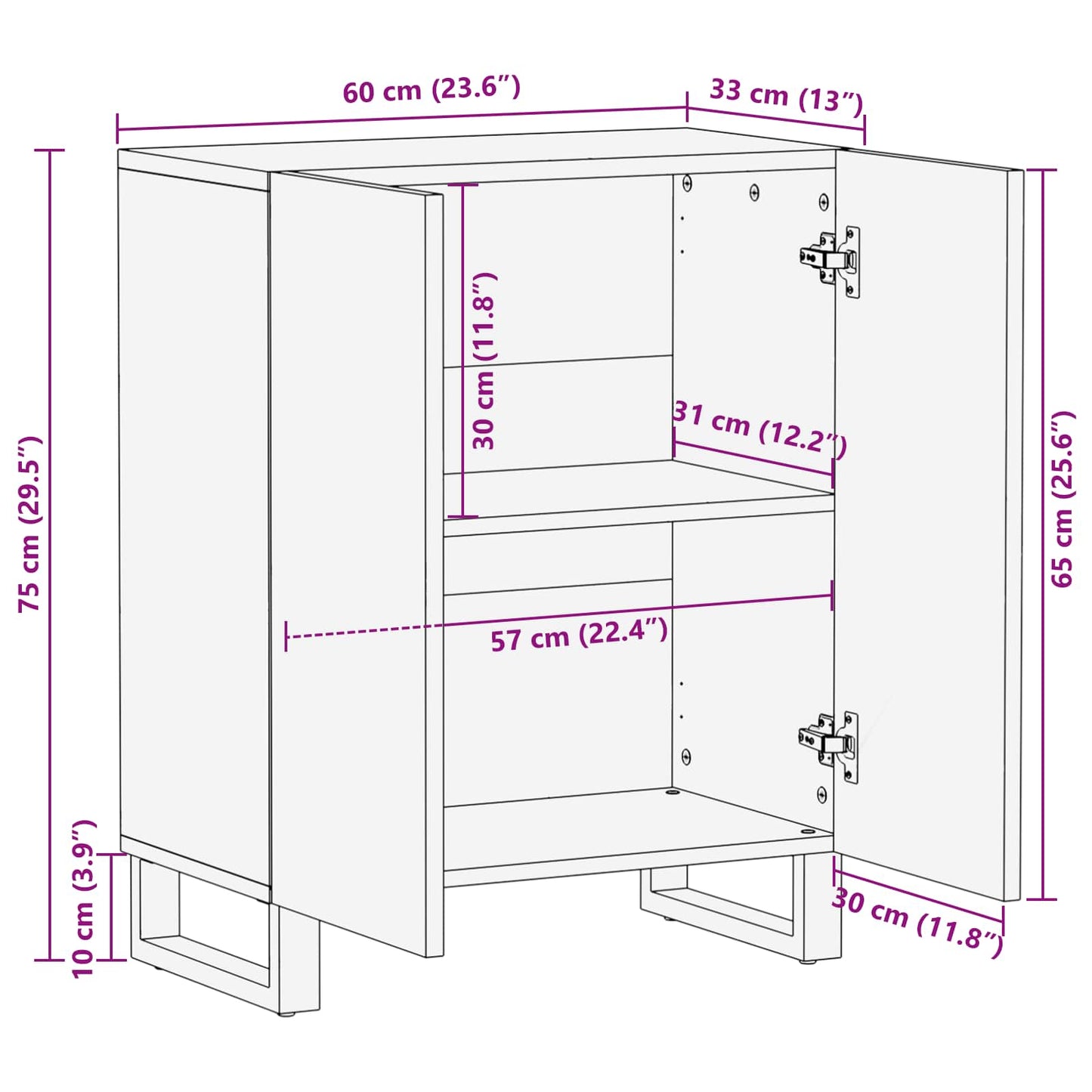 Aufbewahrungs-Sideboard Braun 60 x 33 x 75 cm Massivholz Mango