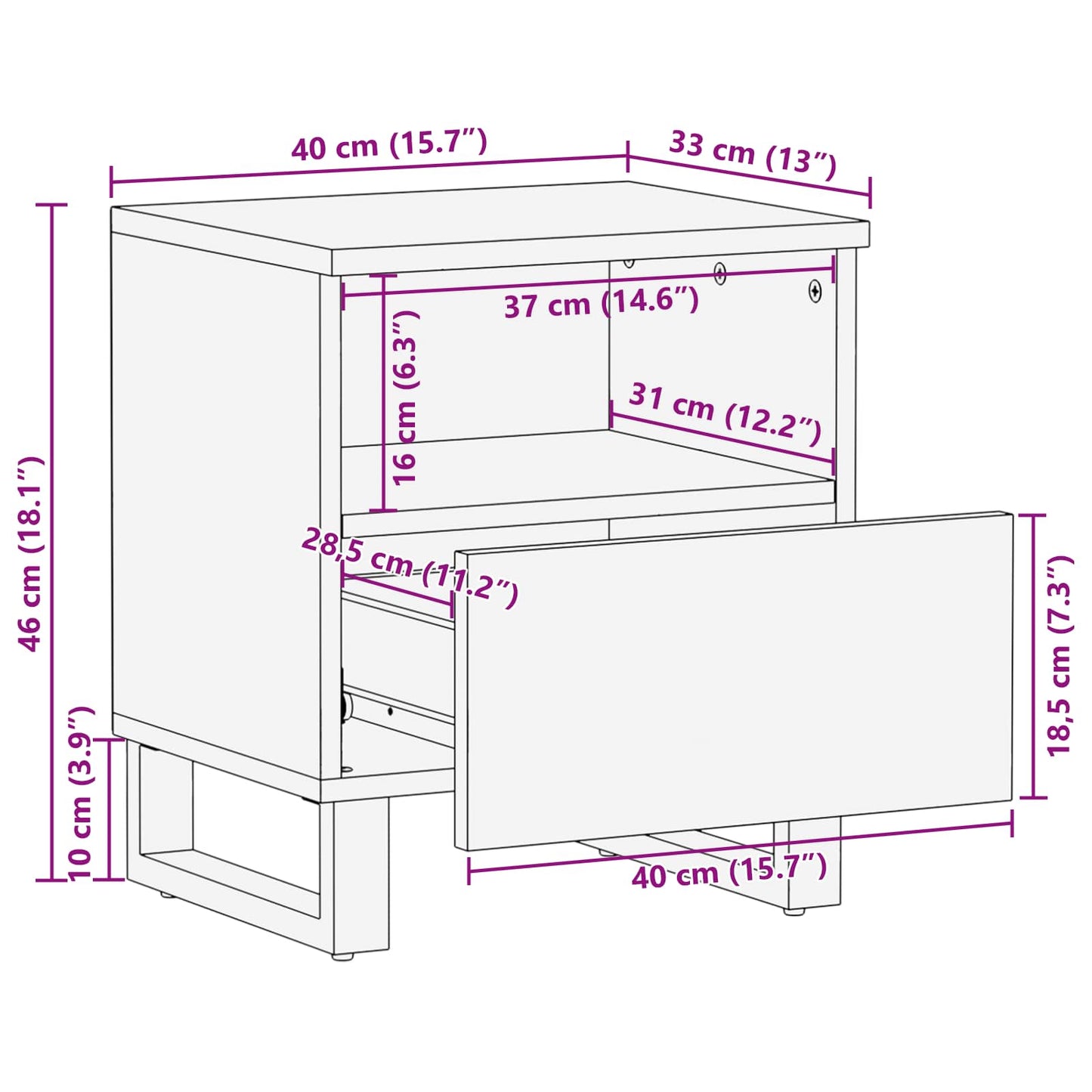 Bettkasten Braun 40 x 33 x 46 cm Massivholz Mango