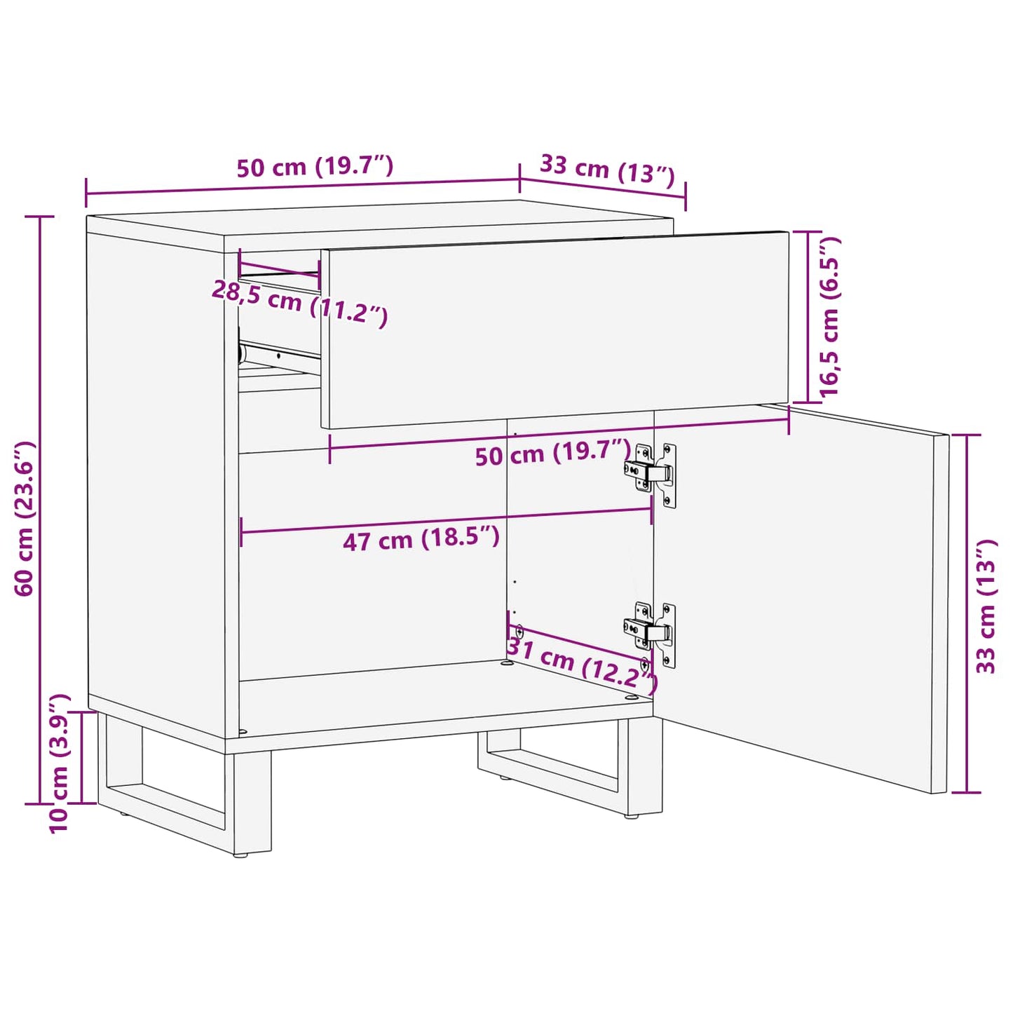 Bettkasten Braun 50 x 33 x 60 cm Massivholz Mango