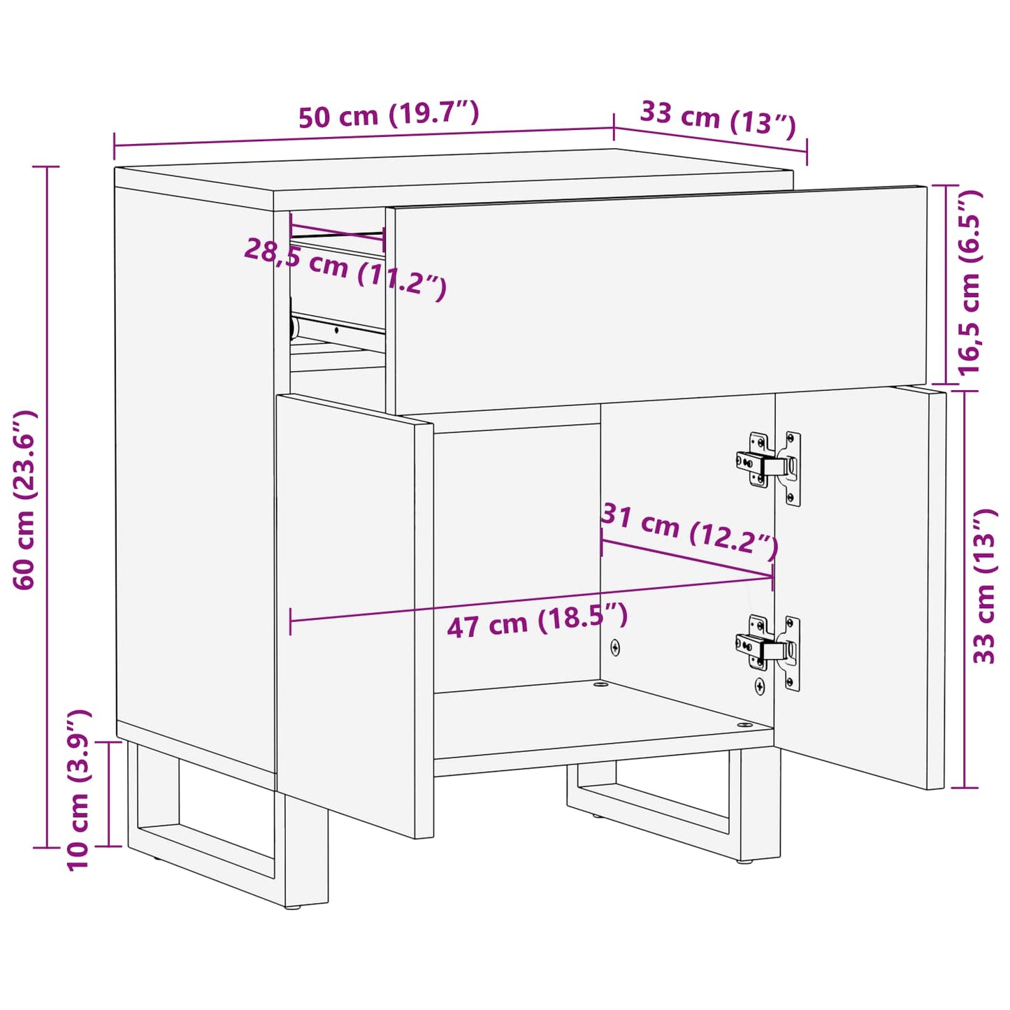 Bettkasten Braun 50 x 33 x 60 cm Massivholz Mango