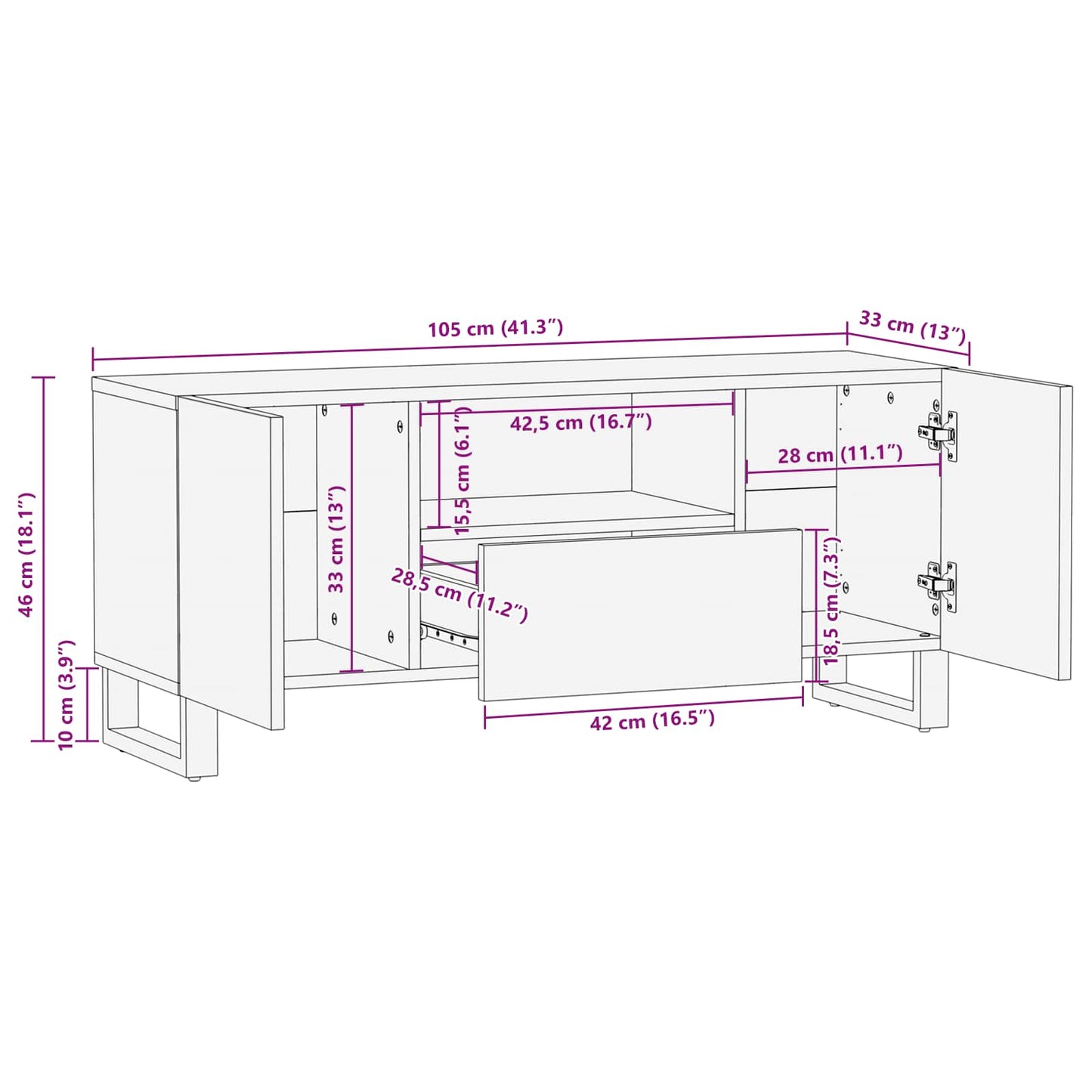 TV-Schränk mit Regal Braun 105 x 33 x 46 cm Massivholz Mango