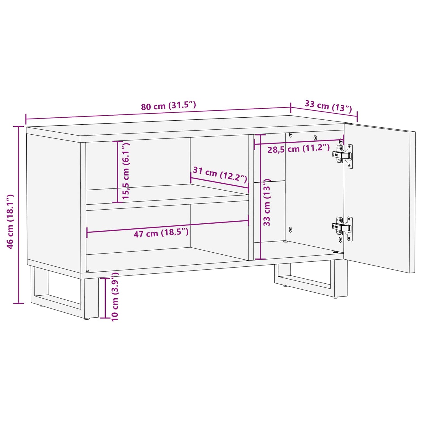 TV-Schränk mit Regal Braun 80 x 33 x 46 cm Massivholz Mango