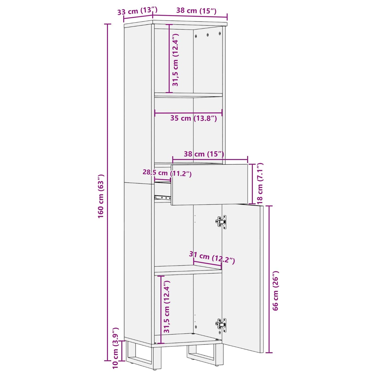 Badezimmerschrank Artisan-Eiche 38 x 33 x 160 cm