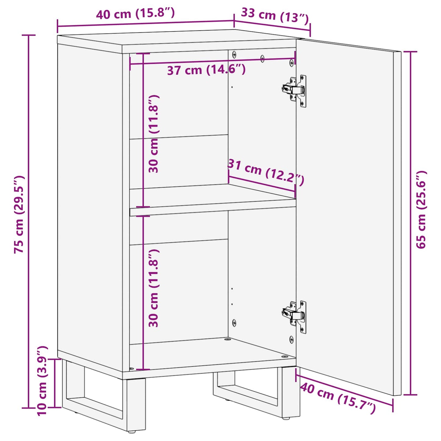 Seitenschrank mit Tür Braun 40 x 33 x 75 cm Massivholz Mango