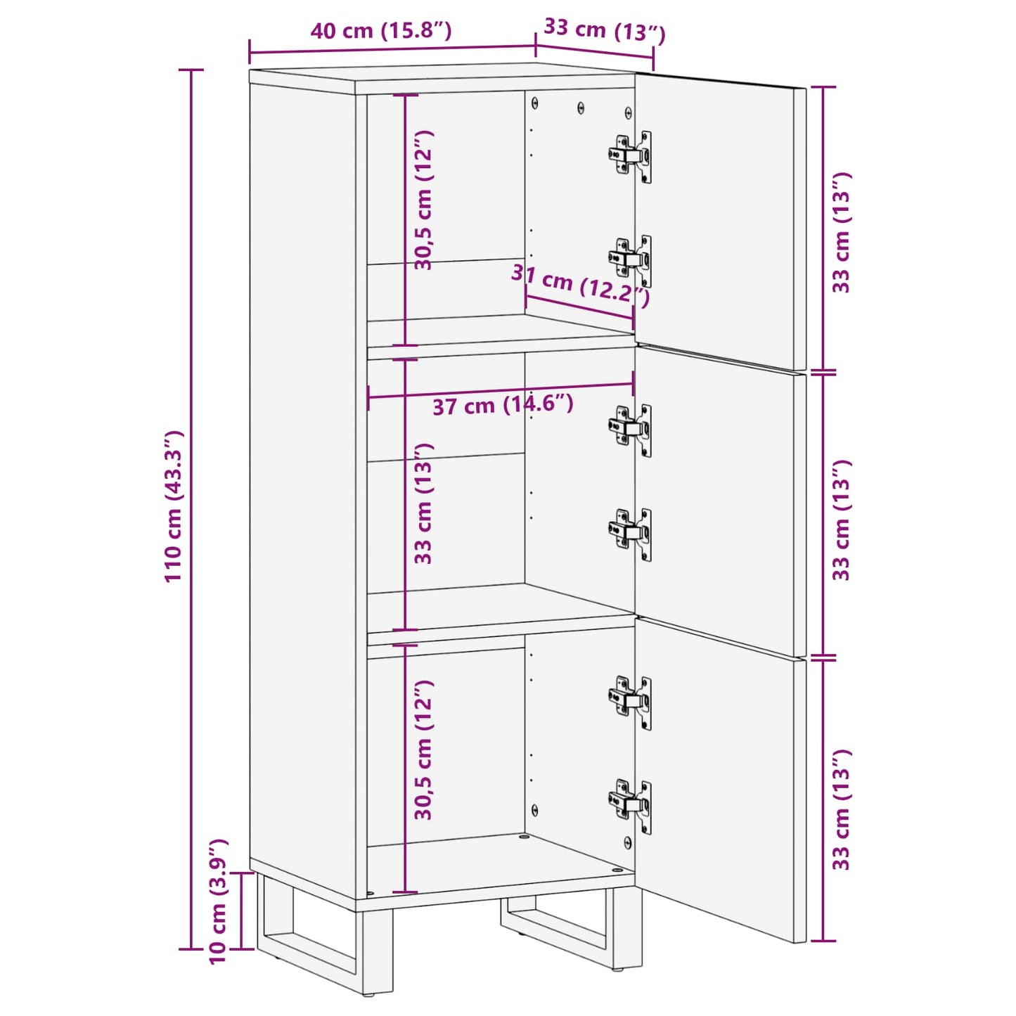 Aufbewahrung Highboard Braun 40 x 33 x 110 cm Massivholz Mango