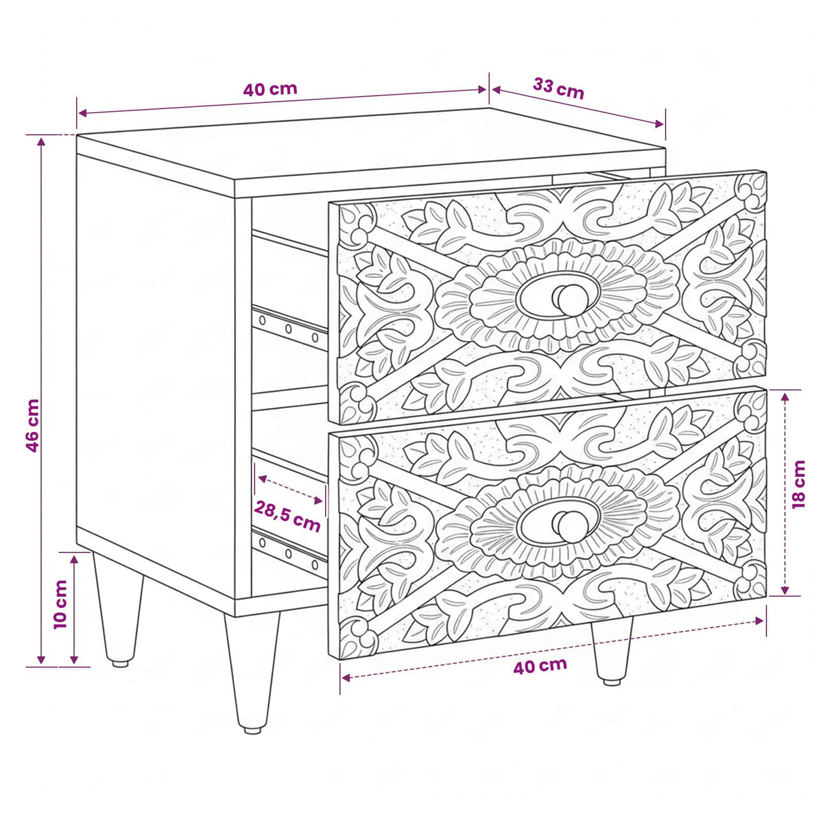 Nachttisch Braun 40 x 33 x 46 cm Massivholz Mango