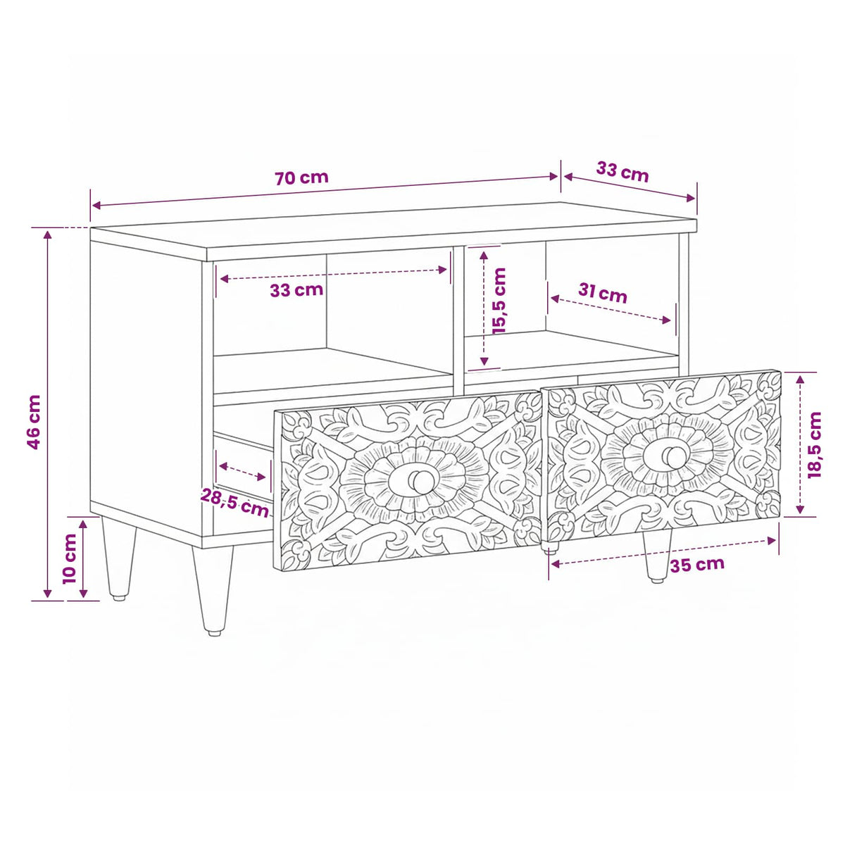 TV-Schränk Braun 70 x 33 x 46 cm Massivholz Mango