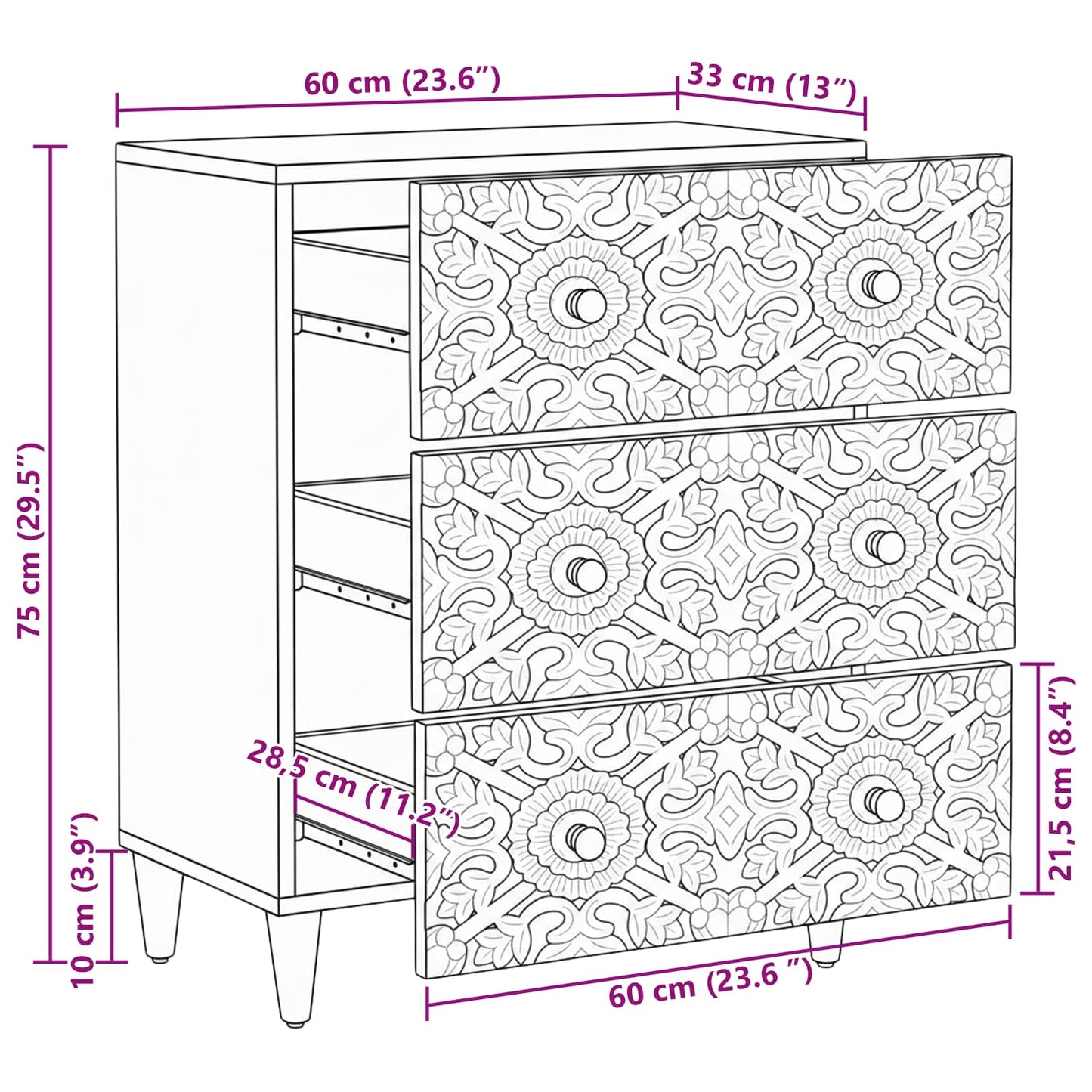 Aufbewahrungs-Sideboard Braun 60 x 33,5 x 75 cm