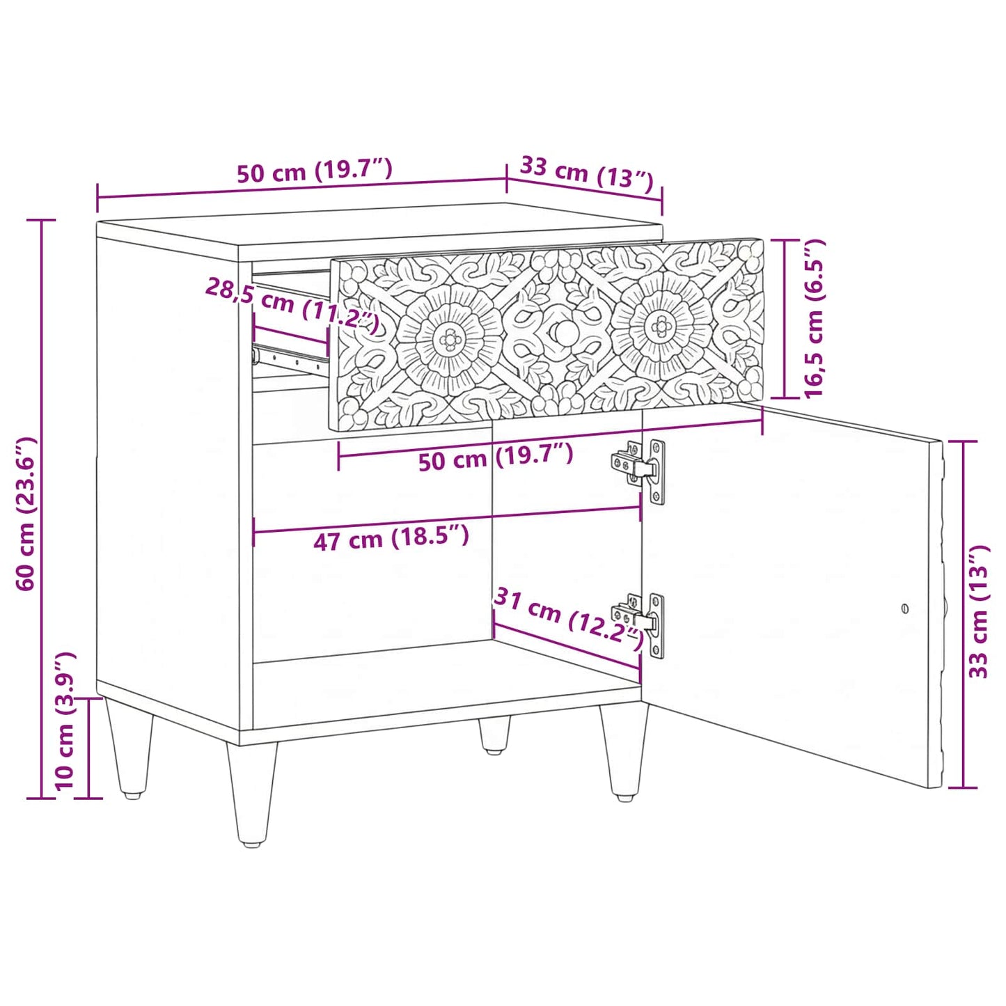 Bettkasten Braun 50 x 33 x 60 cm Massivholz Mango