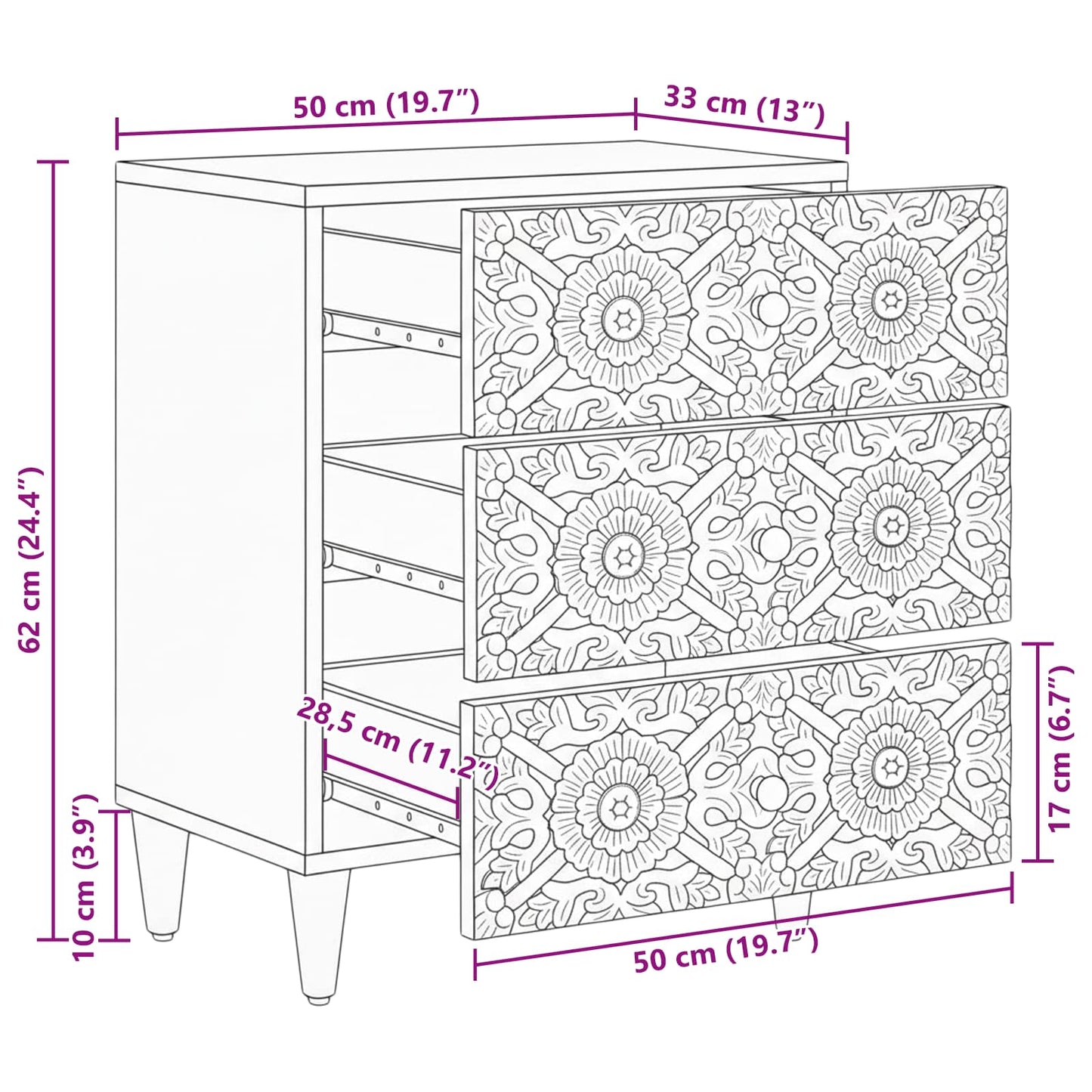 Bettkasten Braun 50 x 33 x 60 cm Massivholz Mango