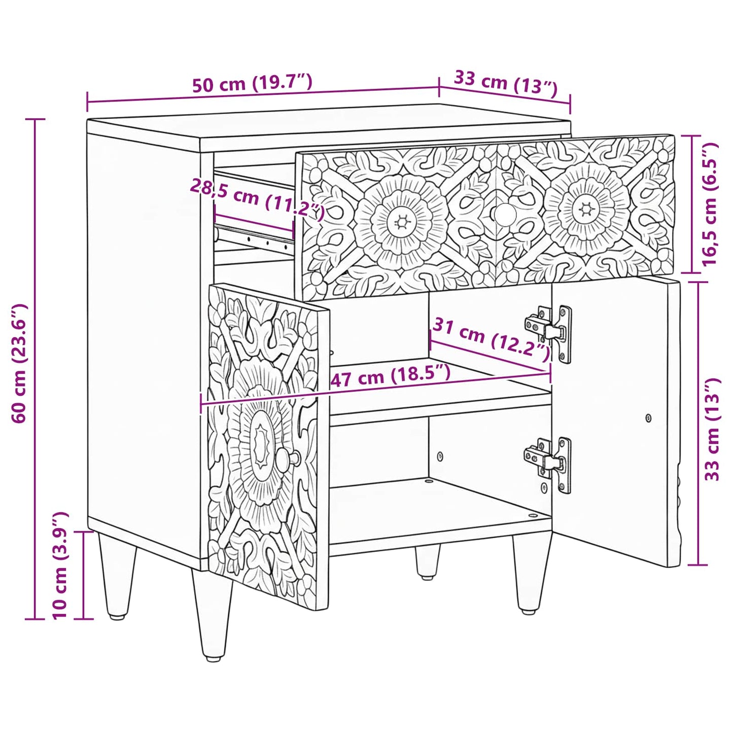 Bettkasten Braun 50 x 33 x 60 cm Massivholz Mango