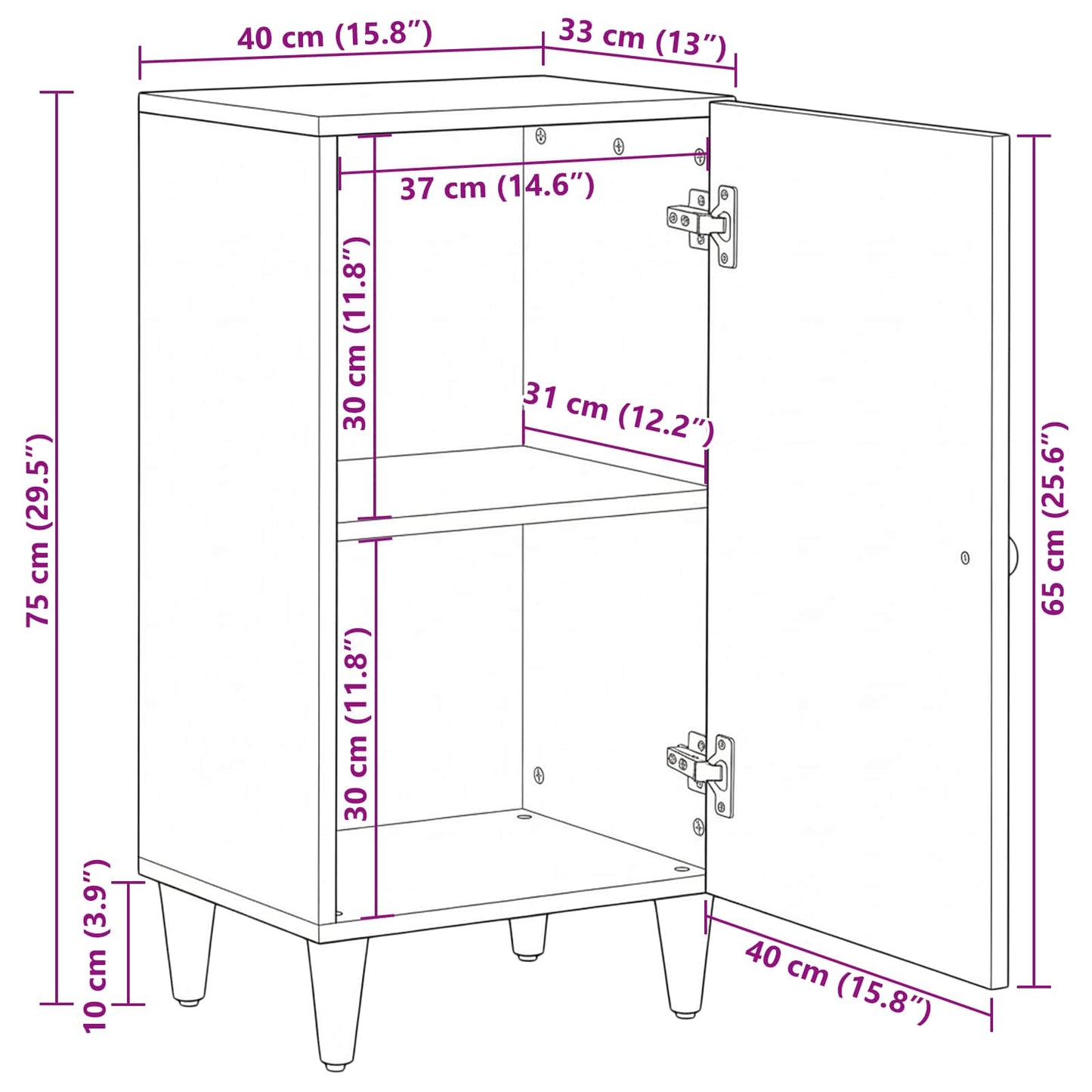 Sideboard mit Speicher Braun 40 x 33,5 x 75 cm Massivholz Mango