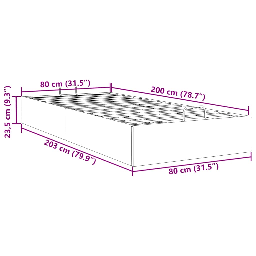 Ottoman-Bett ohne Matratze Schwarz 80x200 cm Kunstleder