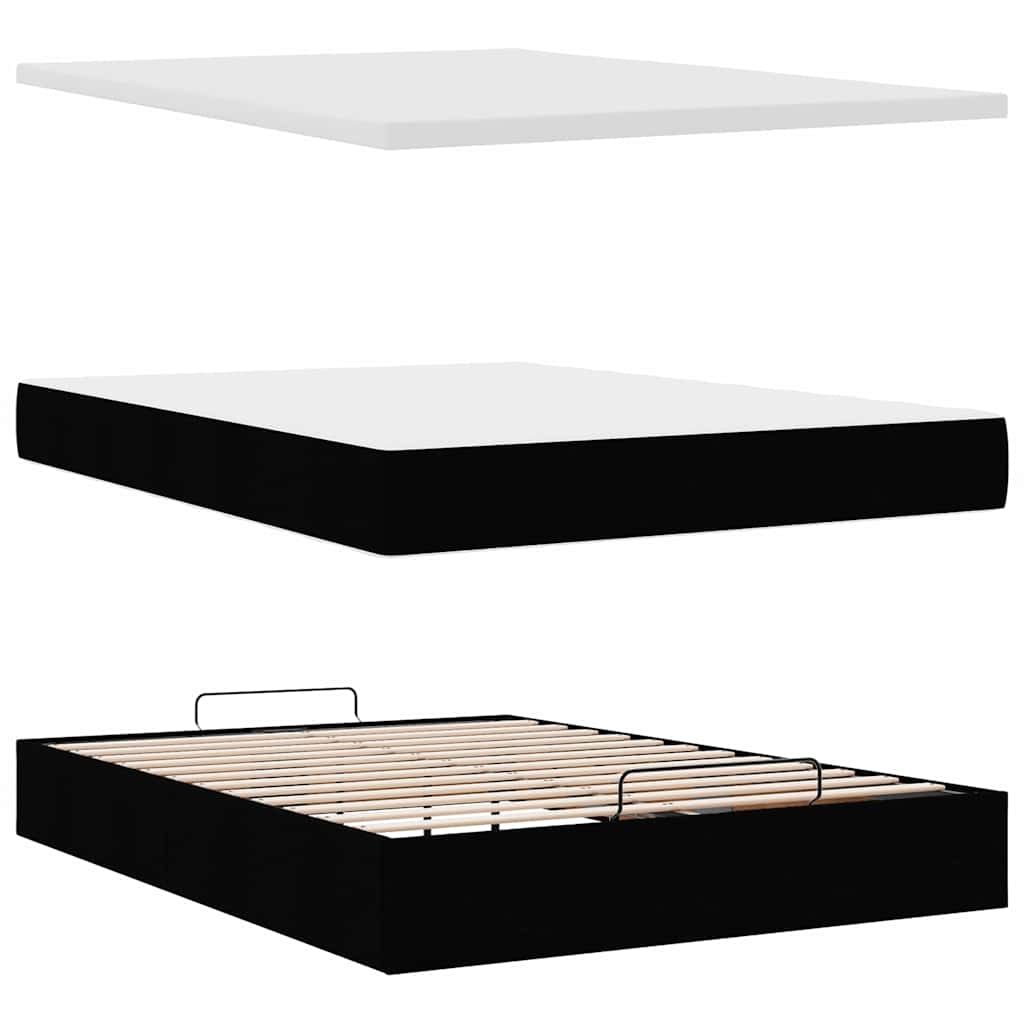 Ottoman-Bett mit Matratze Schwarz 140x200 cm Kunstleder