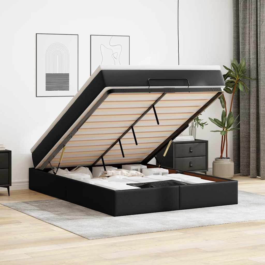 Ottoman-Bett mit Matratze Schwarz 140x200 cm Kunstleder