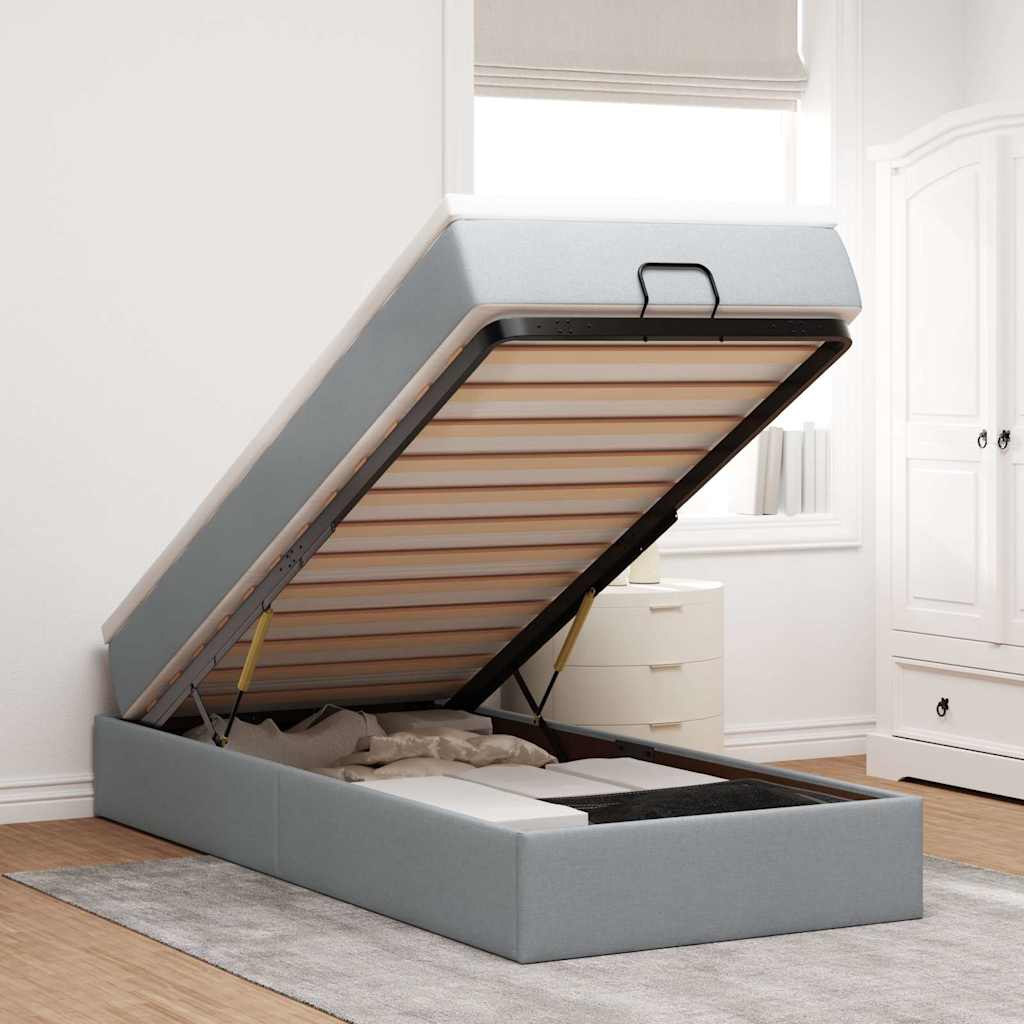 Ottoman-Bett mit Matratze Hellgrau 90x200 cm Stoff
