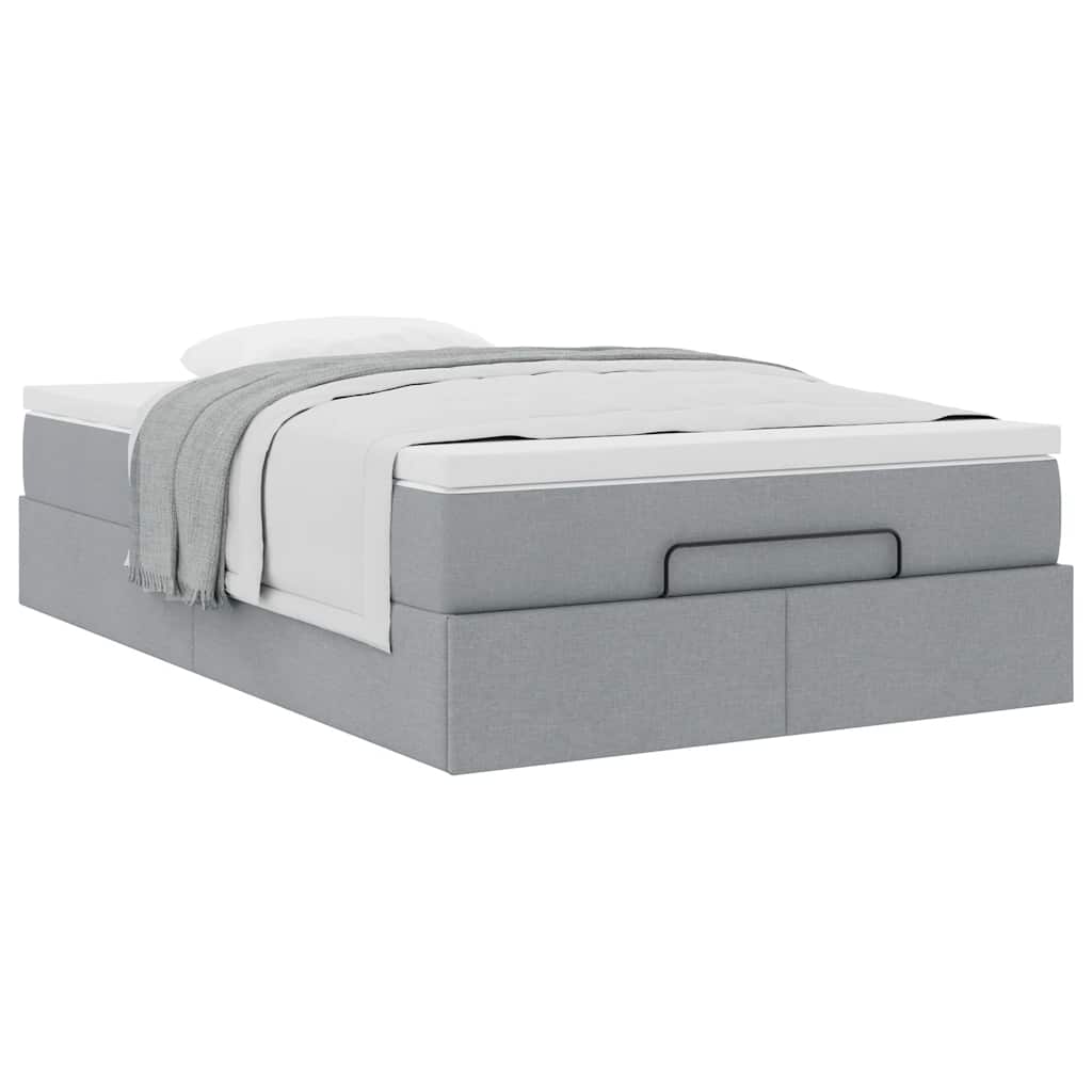 Ottoman bed with mattress light grey 120x200 cm fabric