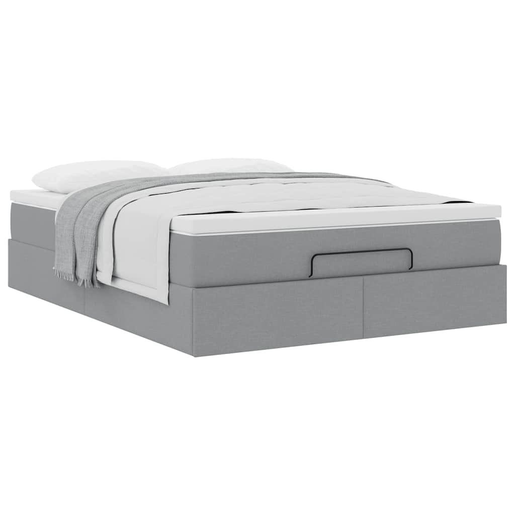 Ottoman-Bett mit Matratze Hellgrau 140x200 cm Stoff