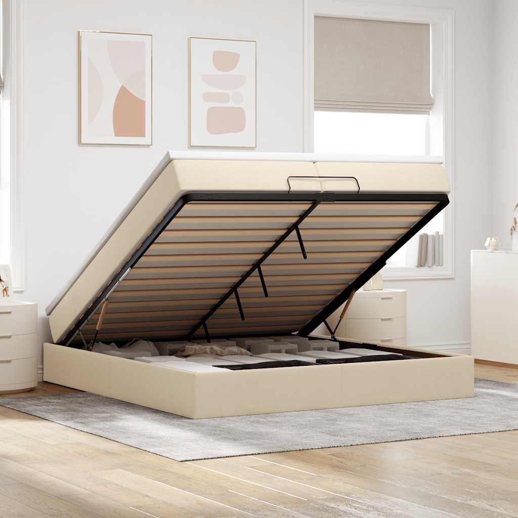 Ottoman-Bett mit Matratzen Creme 200x200 cm Stoff