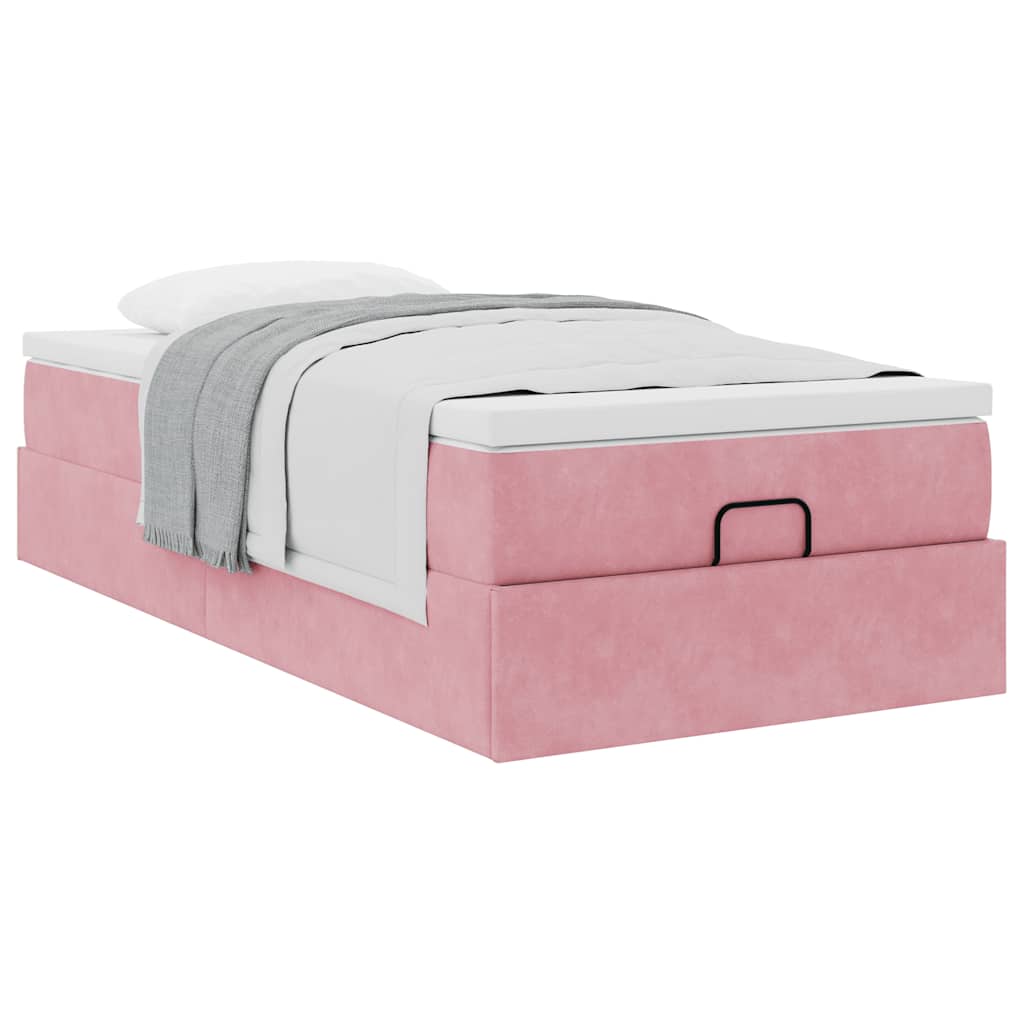 Lit ottoman avec matelas rose 90x200 cm velours
