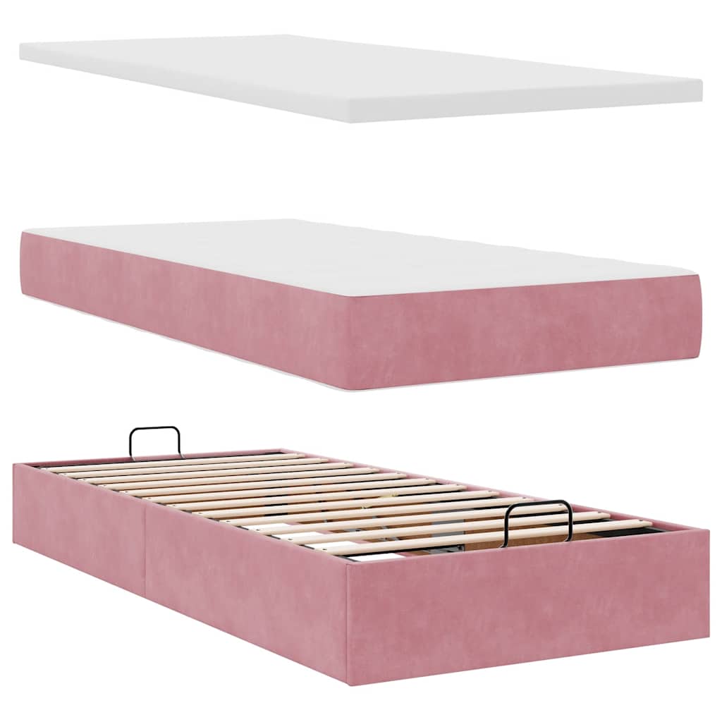 Lit ottoman avec matelas rose 90x200 cm velours
