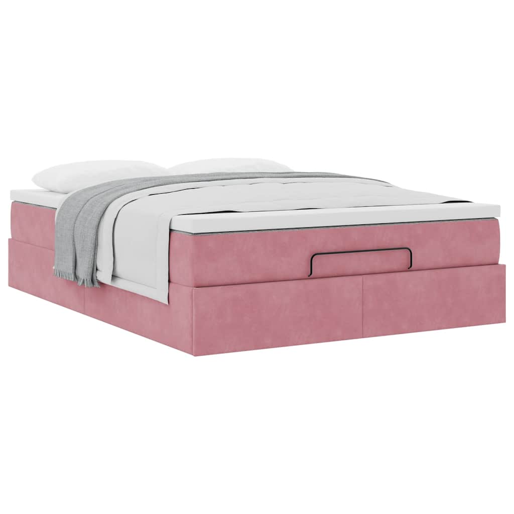 Ottoman-Bett mit Matratze Rosa 140x190 cm Samt